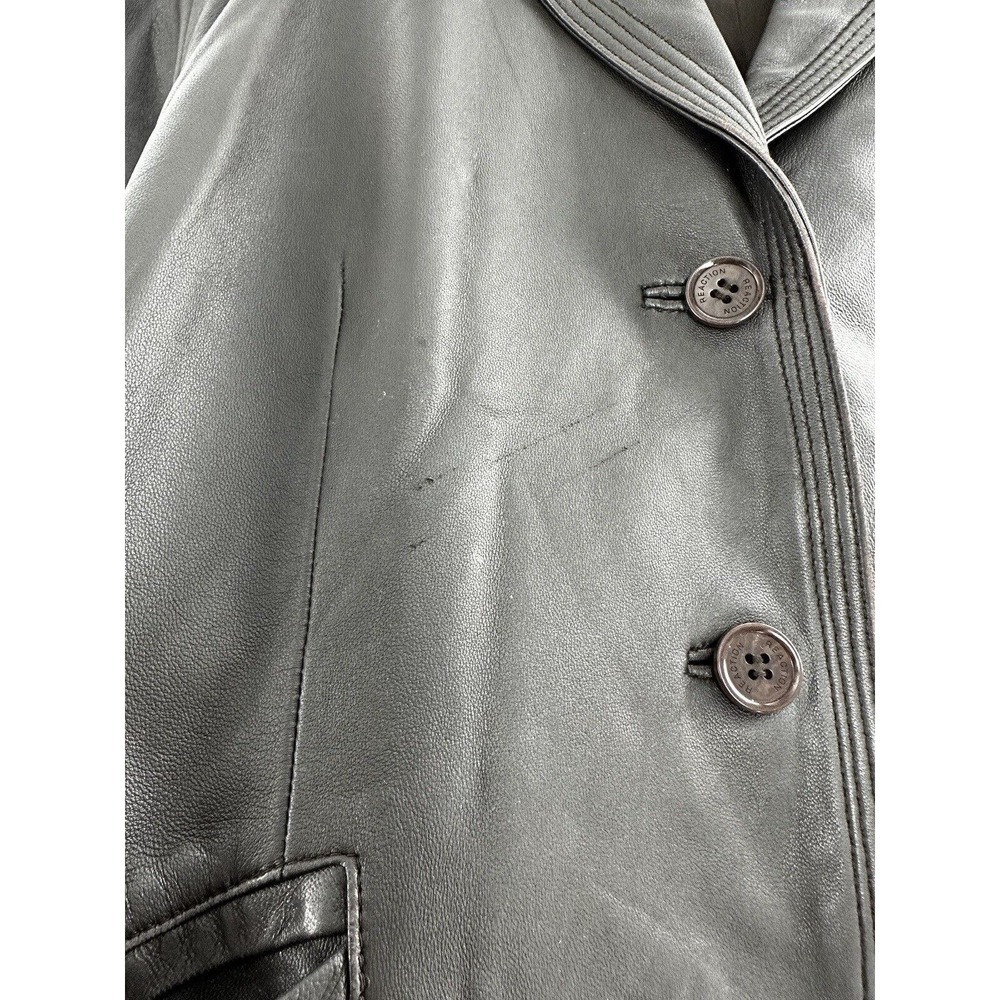 Kenneth Cole Leather Jacket Women’s Size Large Blazer Notched Moto Brown Button - Picture 4 of 11